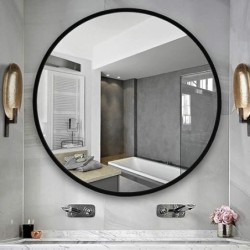 Miroir Rond Mural avec Cadre en métal Noir 