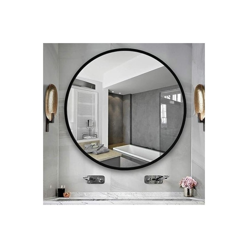 Miroir Rond Mural avec Cadre en métal Noir 