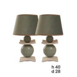 Lot de 2 Lampes de Chevet - Céramique - 2 plateaux - Vert et Beige - 40 cm 