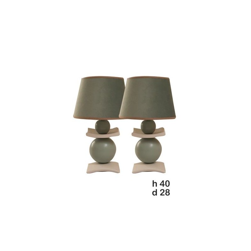 Lot de 2 Lampes de Chevet - Céramique - 2 plateaux - Vert et Beige - 40 cm 