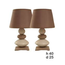 Lot de 2 Lampes de chevet - Céramique - 3 Galets - Beige et Marron - 40 cm 