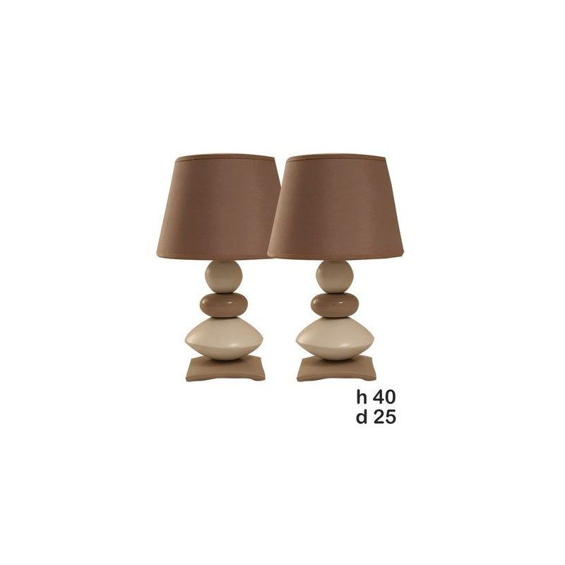 Lot de 2 Lampes de chevet - Céramique - 3 Galets - Beige et Marron - 40 cm 