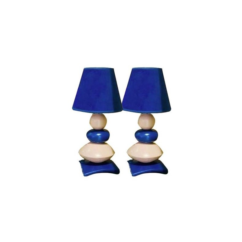 Lot de 2 Lampes de chevet - Céramique - 3 Galets - Bleu et Blanc - 40 cm 