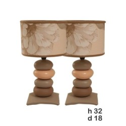 Lot de 2 Lampes de chevet - Céramique - 4 Galets - Beige - 32 cm 