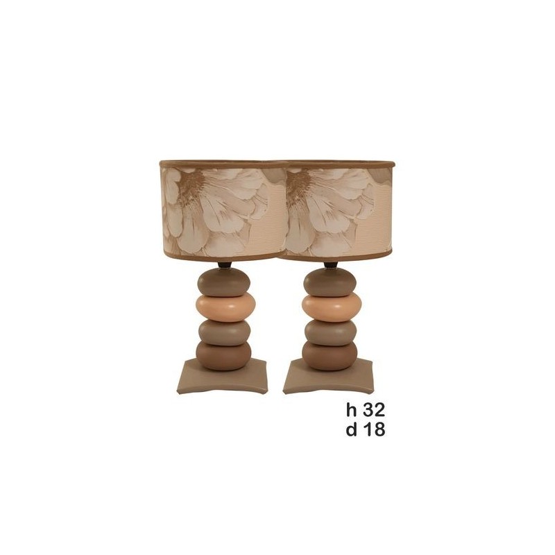 Lot de 2 Lampes de chevet - Céramique - 4 Galets - Beige - 32 cm 