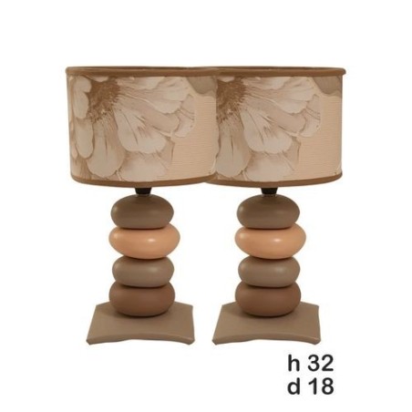 Lot de 2 Lampes de chevet - Céramique - 4 Galets - Beige - 32 cm 