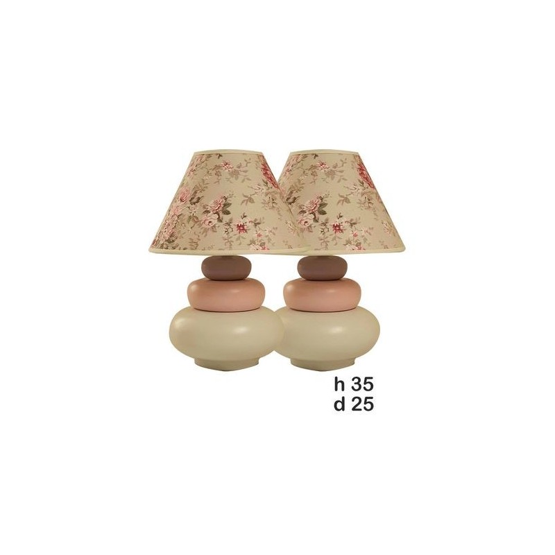 Lot de 2 Lampes de chevet - Céramique - Giro - Beige Fleurie - 35 cm 