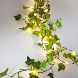 DJO Guirlande lumineuse de feuilles vertes de lierre artificiel - 10M 