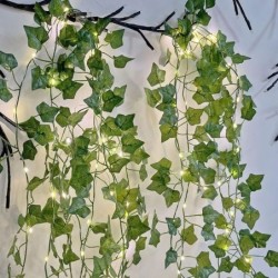 DJO Guirlande lumineuse de feuilles vertes de lierre artificiel - 10M 