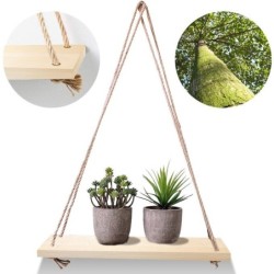 DJO Etagere murale suspendue en bois Naturelle avec corde 