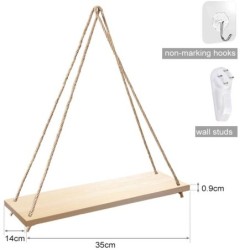 DJO Etagere murale suspendue en bois Naturelle avec corde 