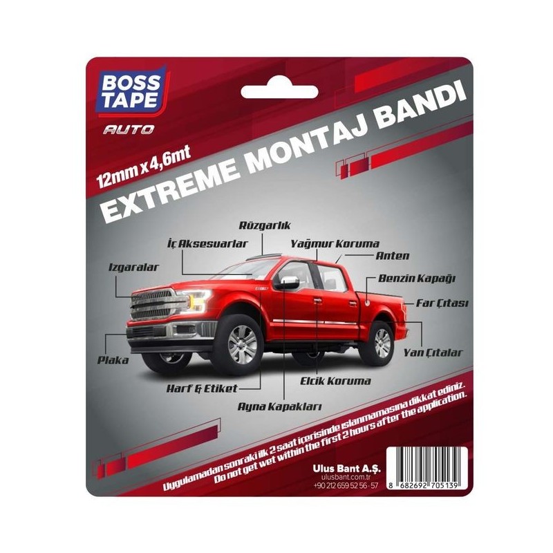 BOSS TAPE Bande de Montage double faces - Conditions climatiques extremes 12mmx4.6mt 