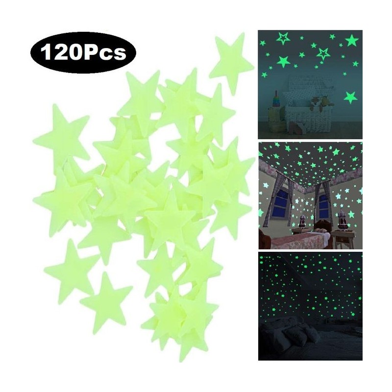 Fluo Etoiles autocollantes lumineuse 120 pcs - Stickers plastic Fluorescent 