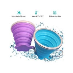 Generic Lot de 2 Tasse à café télescopique pliable en Silicone BLEU & MAUVE 