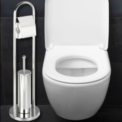 DJO Combiné WC - Porte Papier Toilette avec Brosse - INOX 