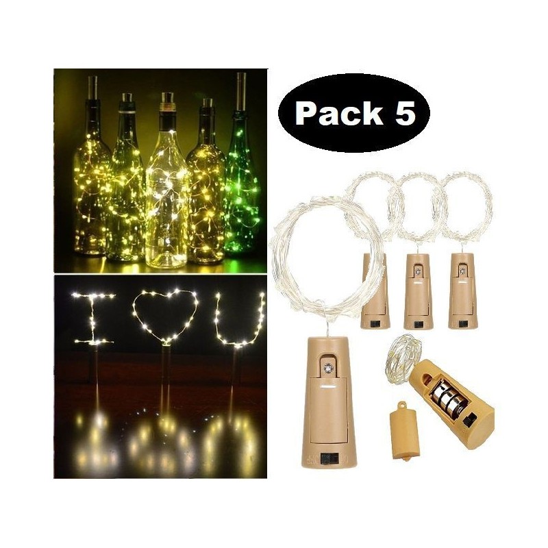 Generic Lot de 5 Guirlande lumineuse - Bouchon bouteille de vin 30 Led 