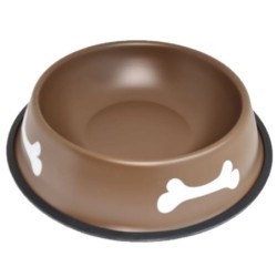 Gamelle pour Chien MARRON imprimé os - gamelle de Nourriture en Acier D26cm 