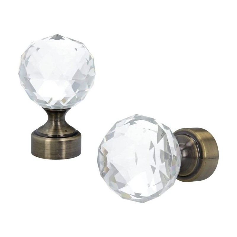 DJO Embouts des tringles à Rideaux Bronze - Boule de Cristal Ø 22mm, Set de 2 