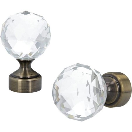 DJO Embouts des tringles à Rideaux Bronze - Boule de Cristal Ø 22mm, Set de 2 