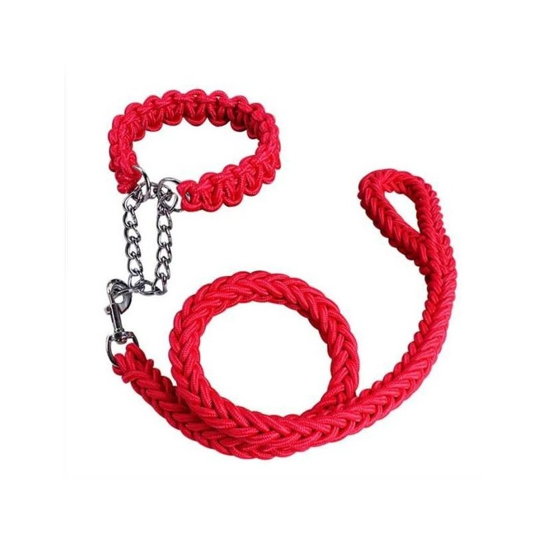 Laisses de chien - Avec collier - 1,20 m - Rouge tressé - 