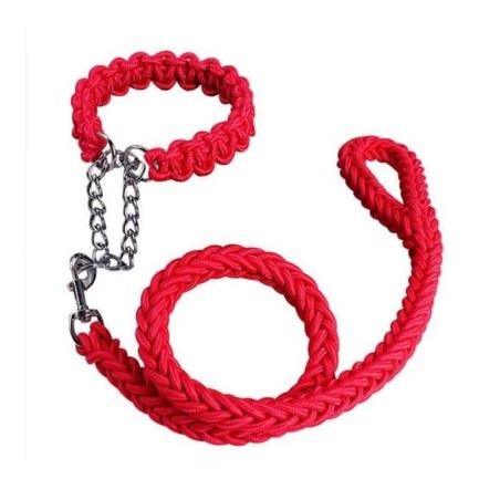 Laisses de chien - Avec collier - 1,20 m - Rouge tressé - 