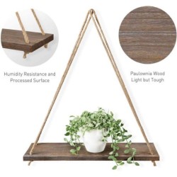 DJO Lot de 3 Etageres murales suspendues en bois rustique avec corde 