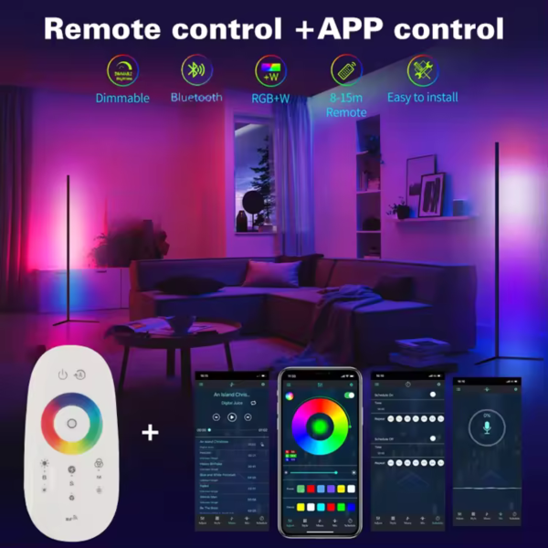 Lampe d'angle sur pied avec télécommande 