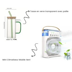 Pack 2 pièces ventilateur + tasse en verre 