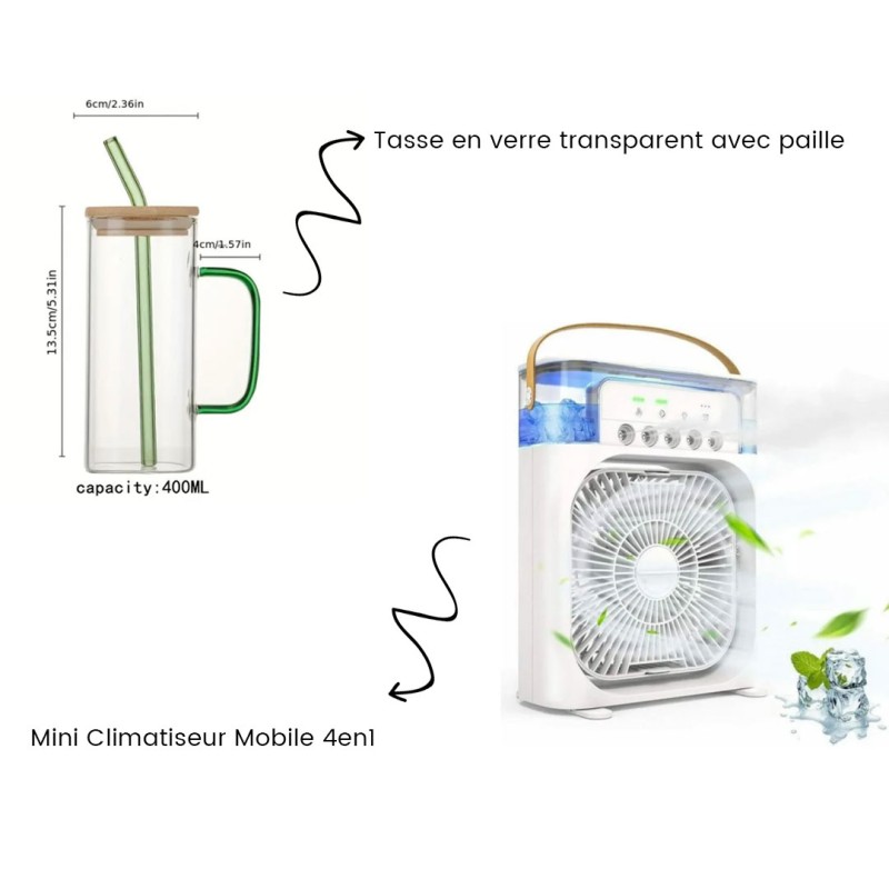 Pack 2 pièces ventilateur + tasse en verre 